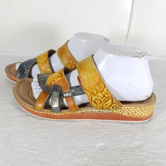 Spring Step Women's Ciro 39 US8-8,5 Leather Yellow Floral strappy Wedge sandals - Picture 2 of 13
